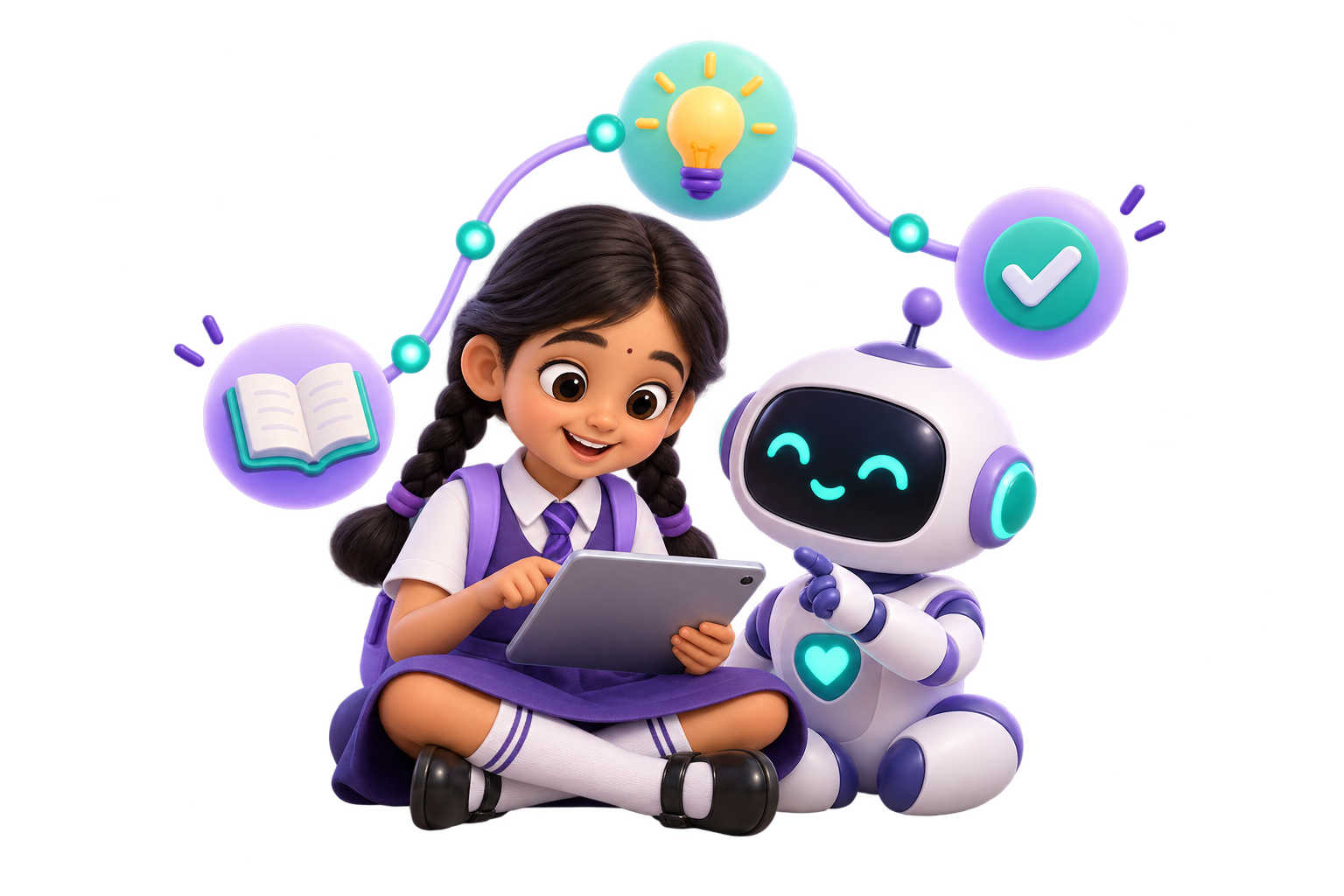 Student exploring a personalized learning path with a friendly AI tutor
